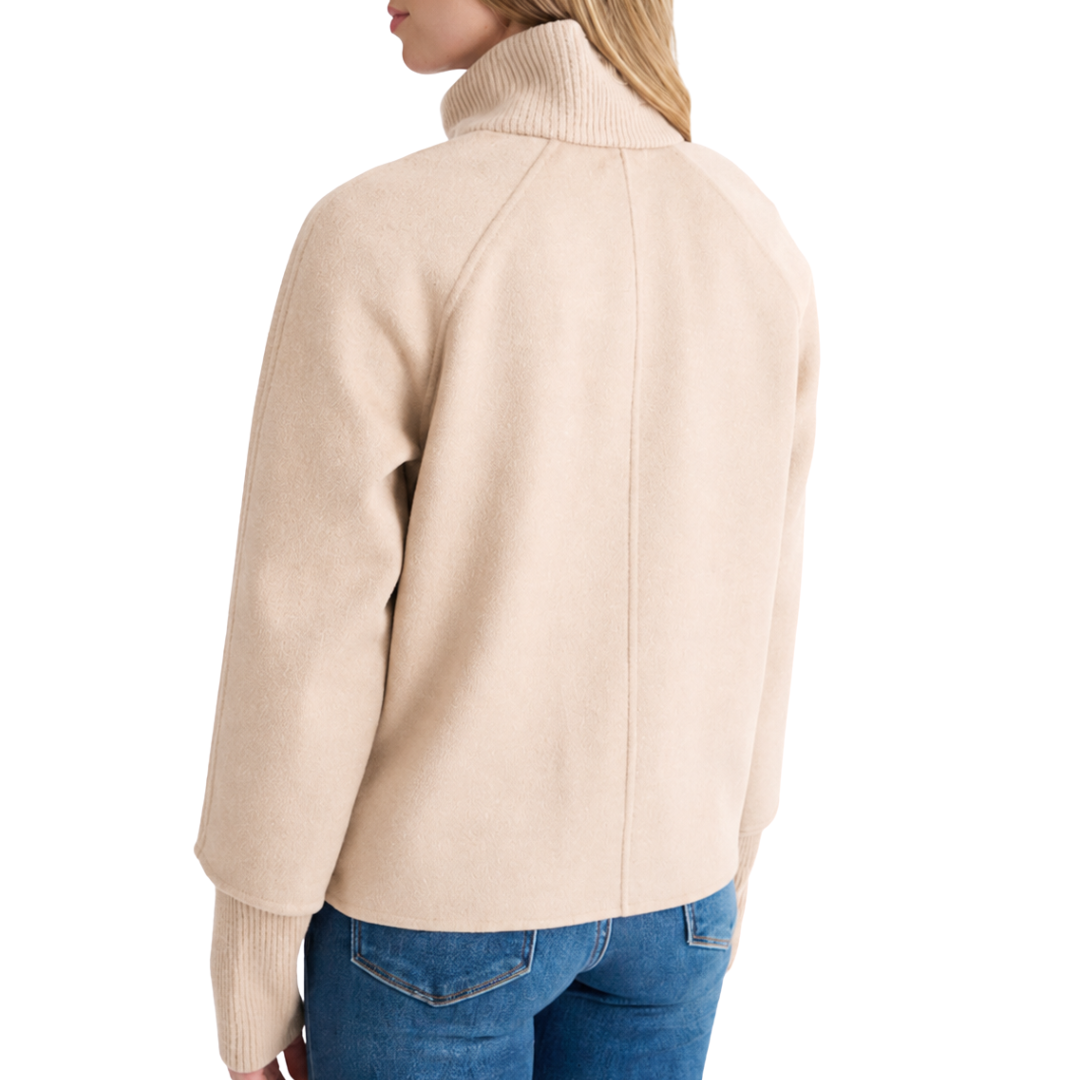 Classic Knit Trim Zip Mock Coat in Sandstone