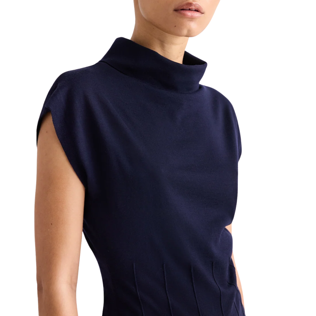 Funnel Neck Sleeveless Top in Blue Nights