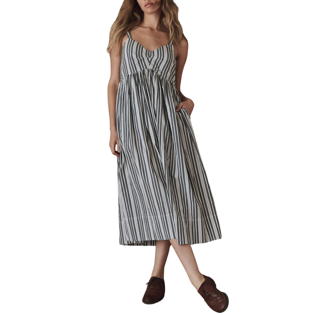 The Reyes Dress in Parchment Stripe