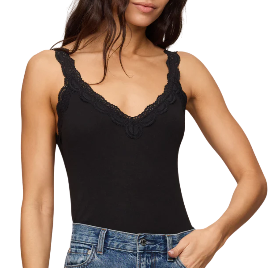 Eve Lace Trim Tank in Black