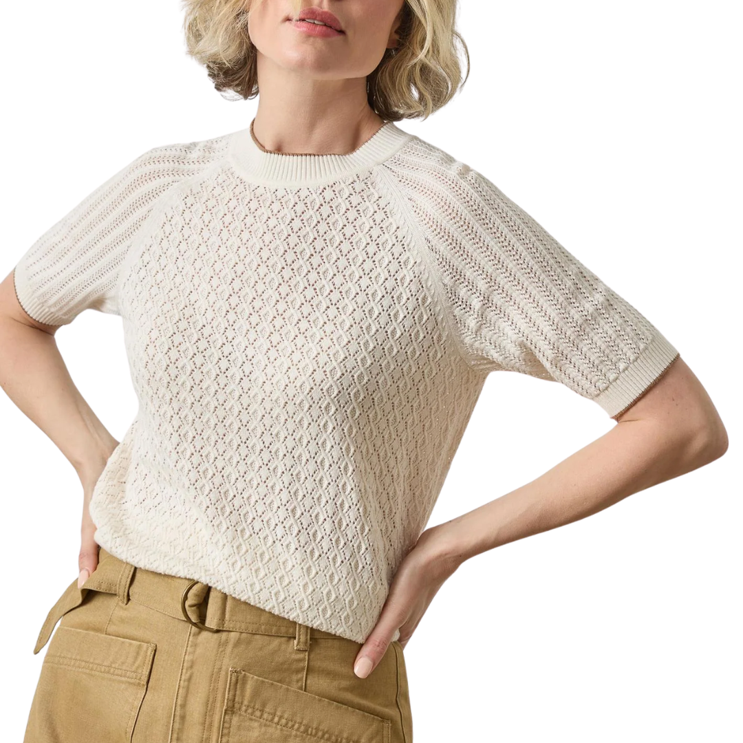 Mixed Stitch Crewneck Sweater in Ivory