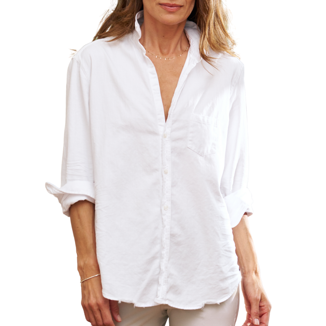 Eileen Relaxed Button-Up in White Tattered Wash Denim