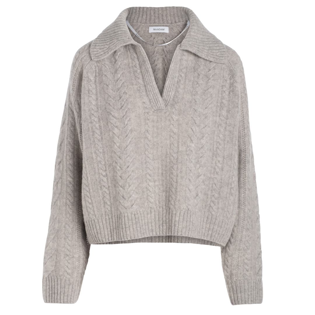 Cashmere Cable Polo in Cement