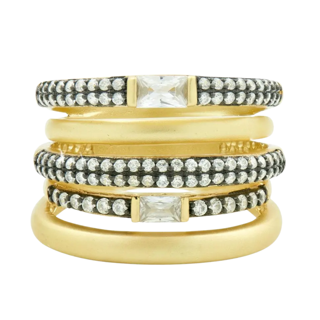 Pavé Caged Ring in Gold/Black