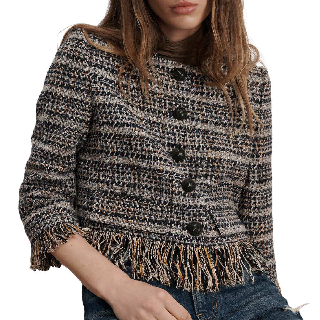 Lyons Fringe Jacket in Navy Multi