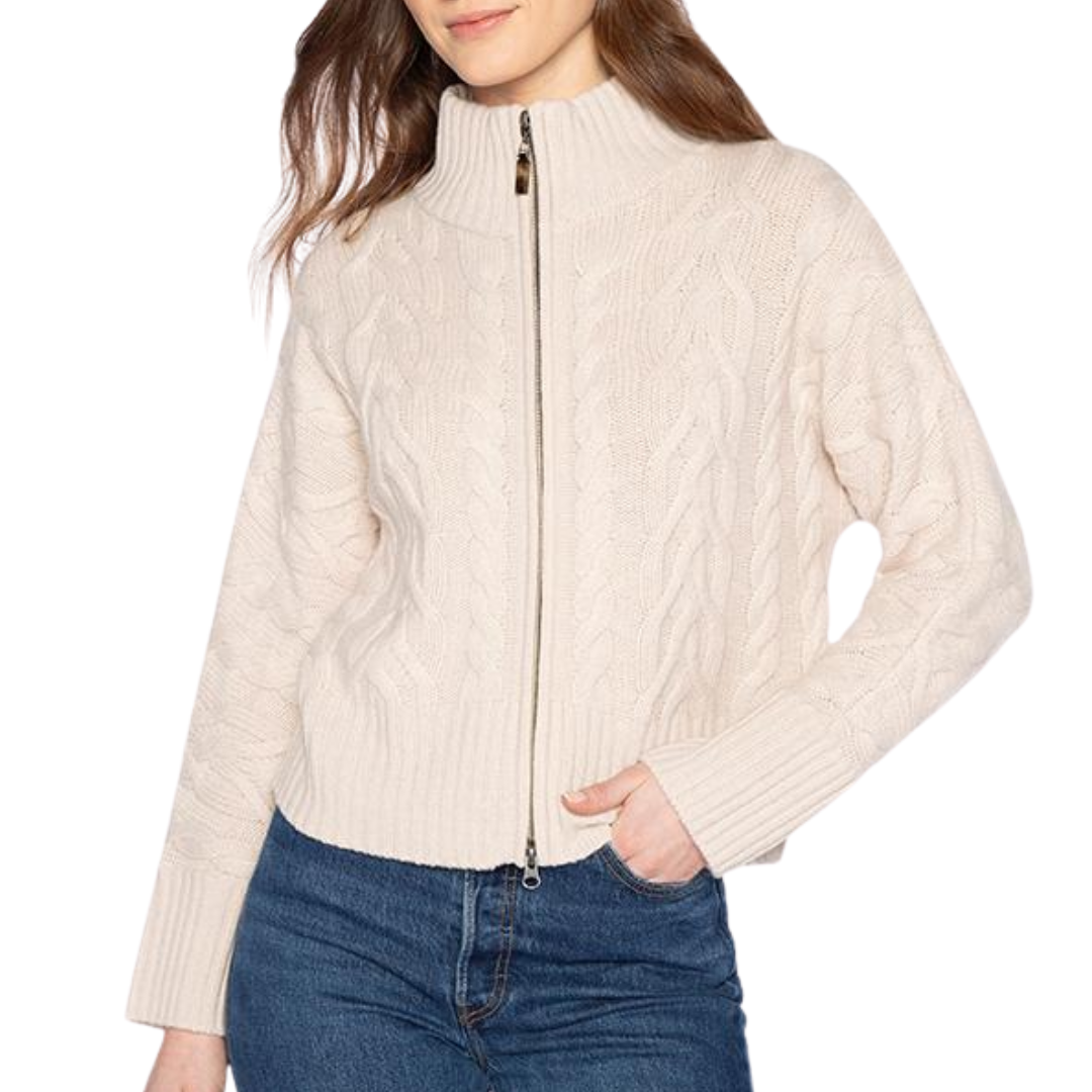 Luxe Cable Zip Cardigan in Canvas