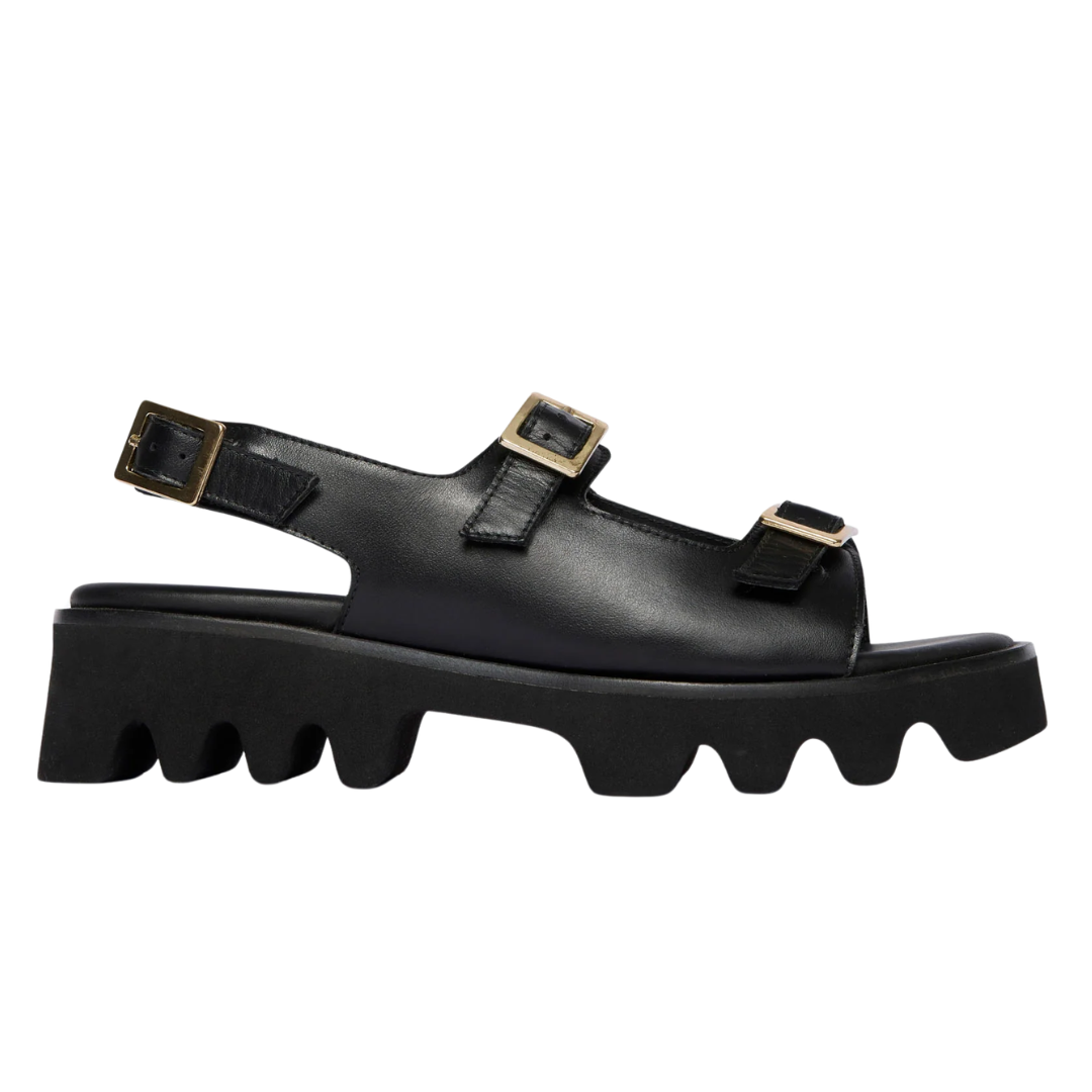 Mindy Lug Sole Sandal in Black Calf