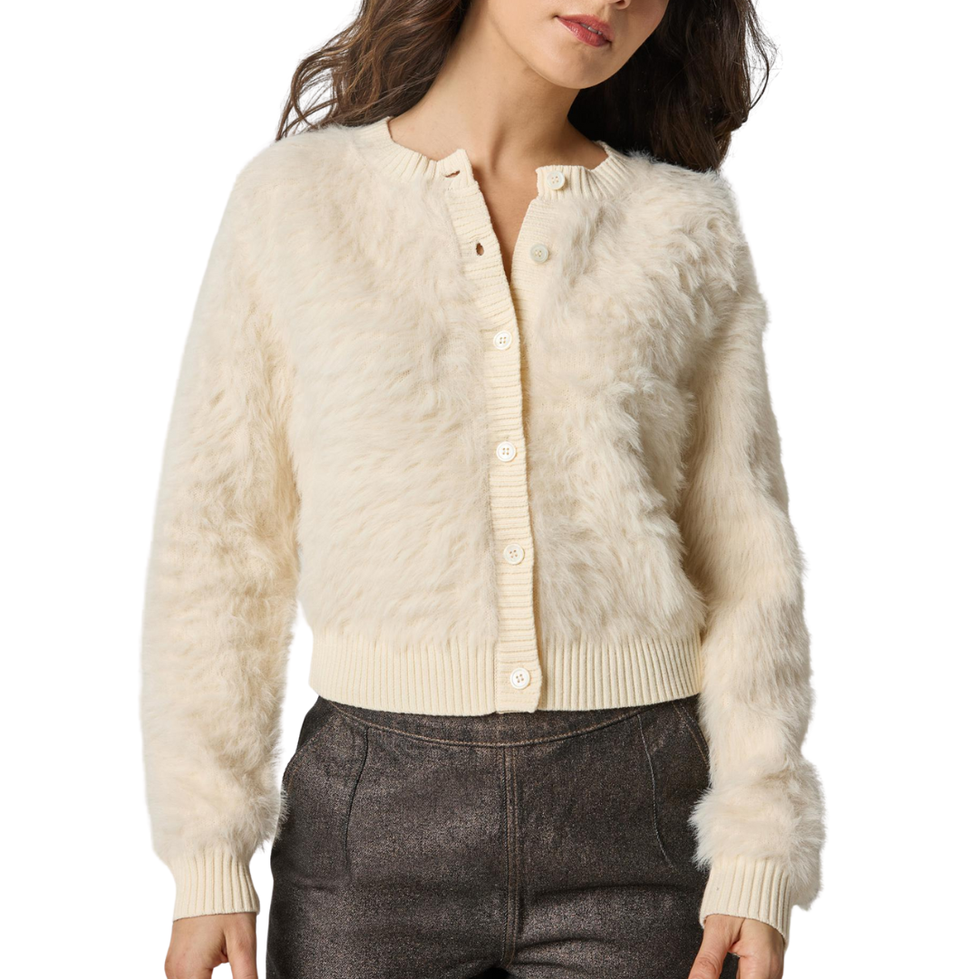 Brushed Crewneck Cardigan in Ivory