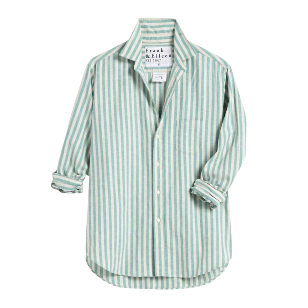 Eileen Relaxed Button-Up Shirt in Green Sand Stripe