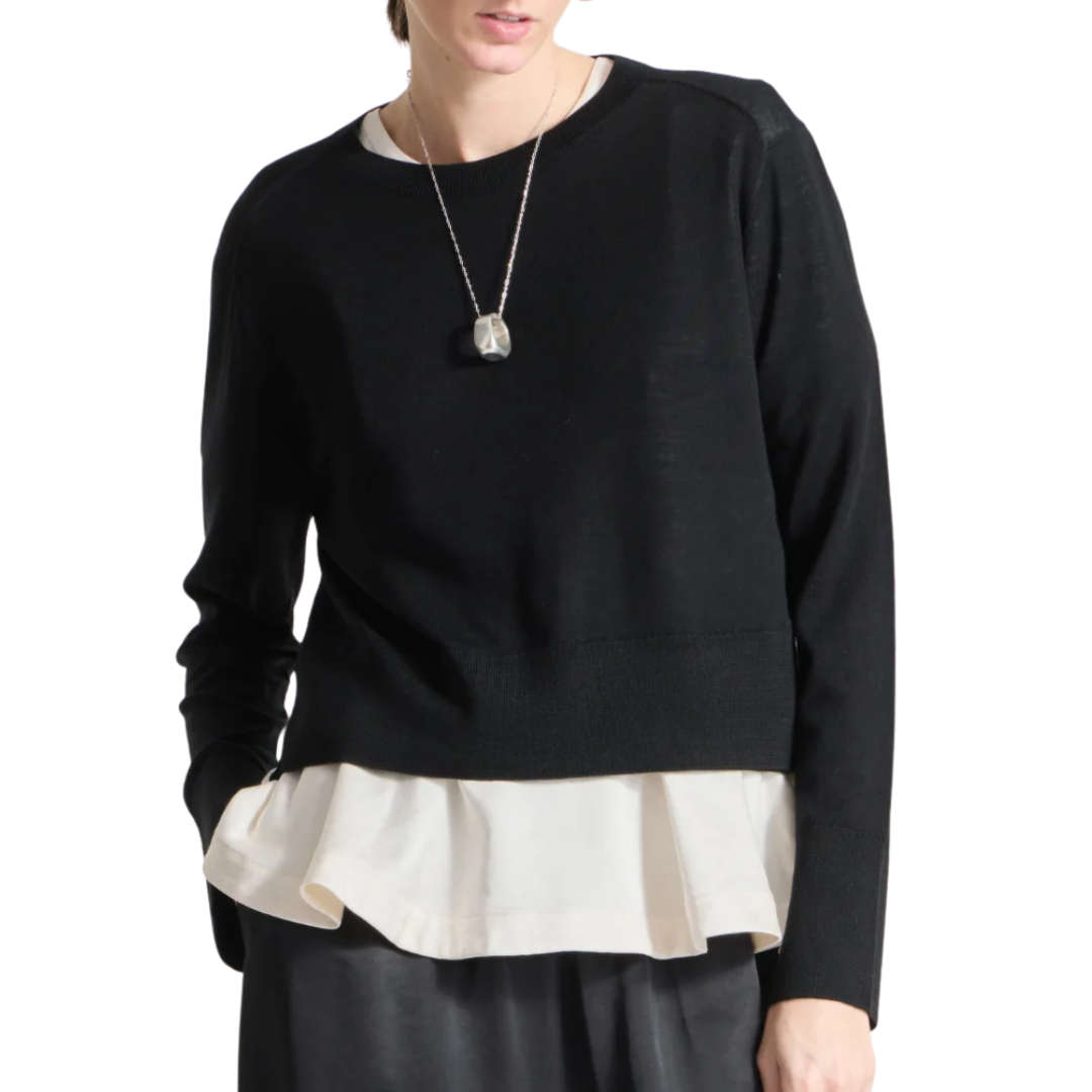 Elodie Layered Crewneck Knit in Black