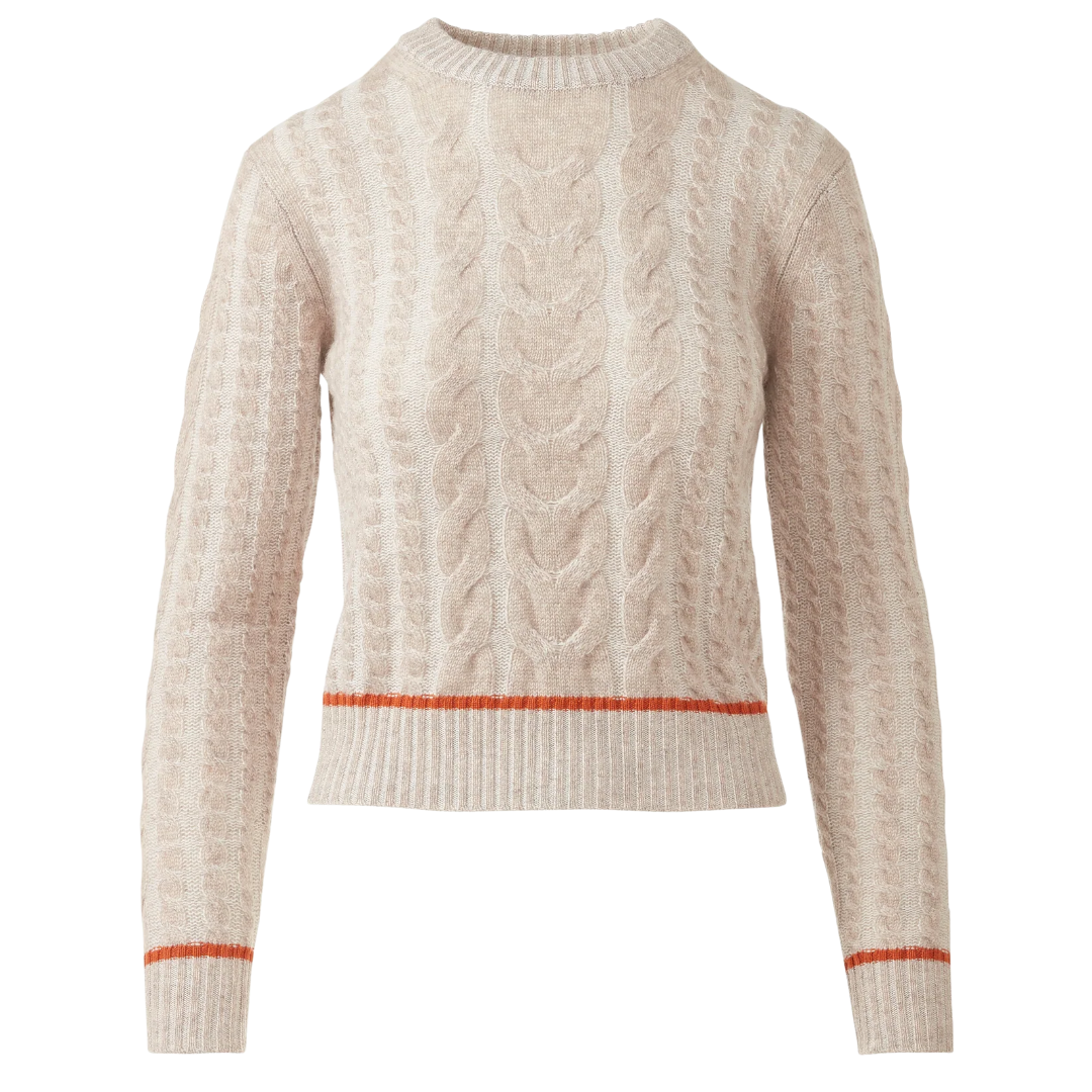 Plaited Tipped Cable Crew in Taupe Multi
