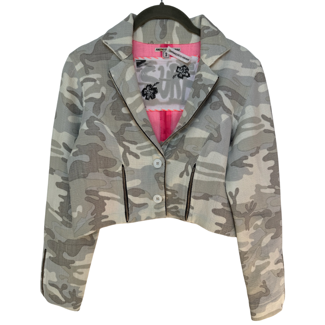 Camo Crop Jacket in Grey