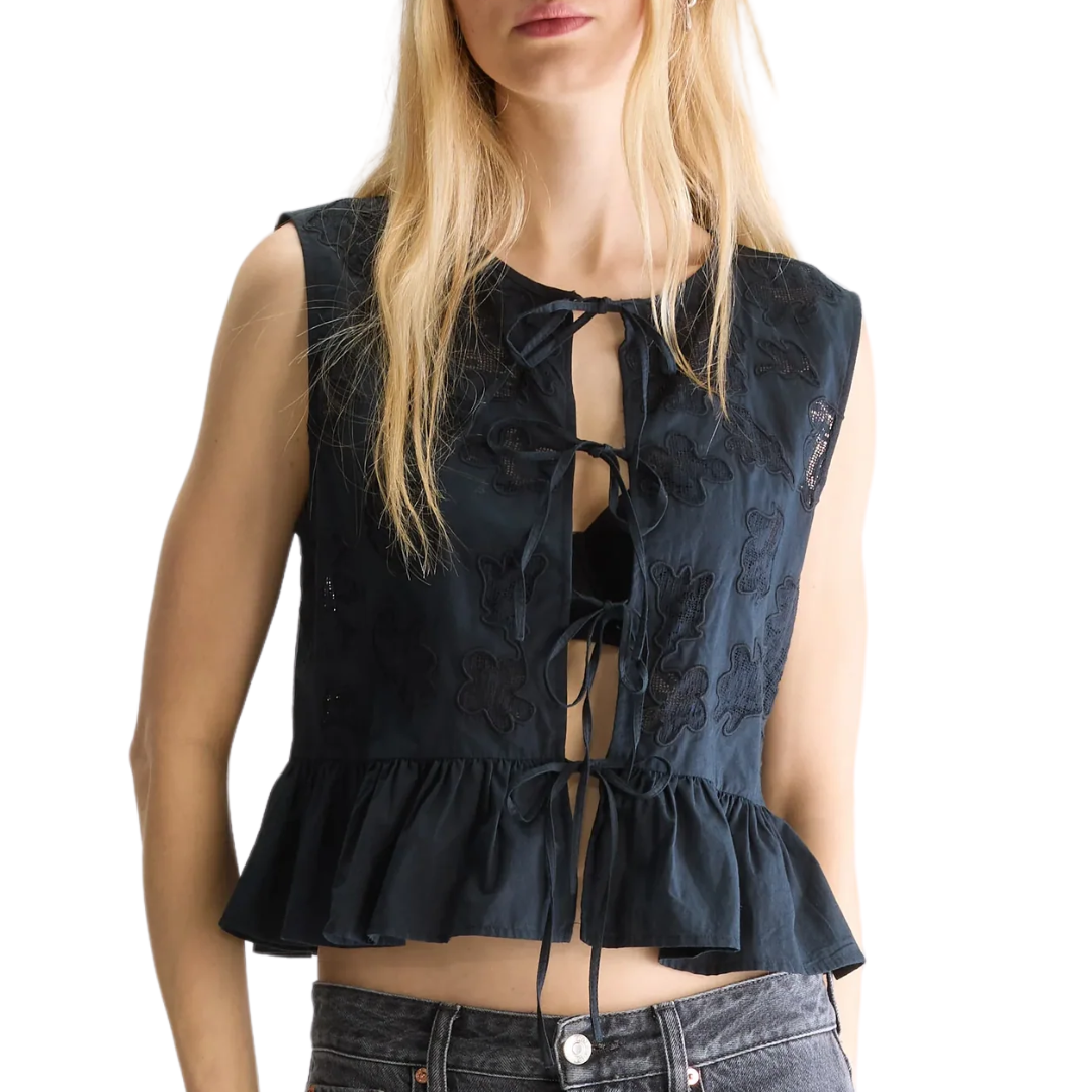 Dotty Embroidered Blouse in Black Beauty