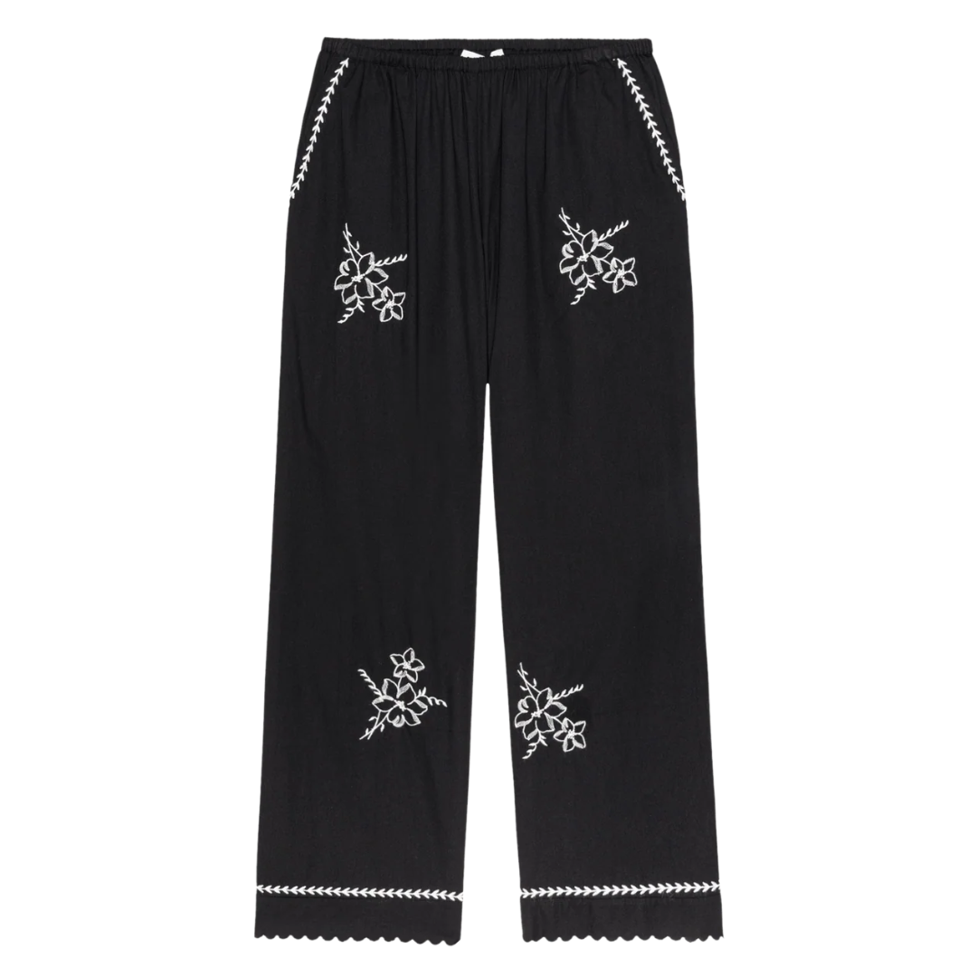The Weekend Pant W/ Hanky Embroidery in Black