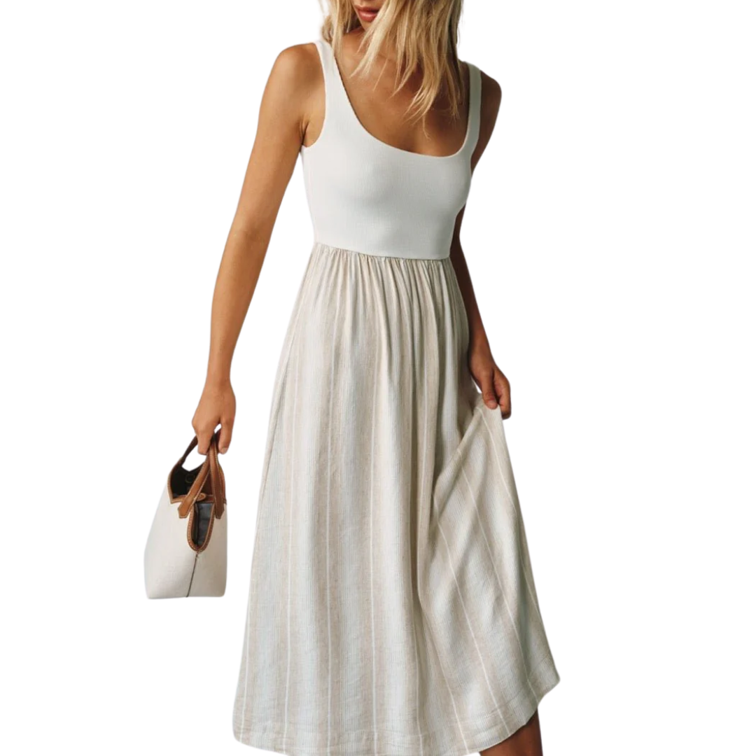 Sleeveless Knit Combo Dress in Positano Sand Stripe