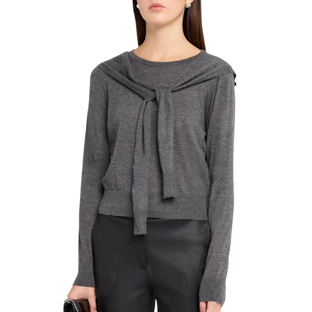 Long Sleeve Crew W/ Faux Tie Sleeves in Bankers' Grey