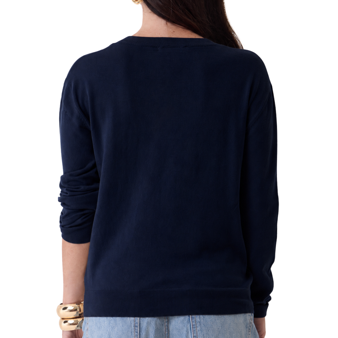 Organic Cotton Knit L/S Crewneck in Marine