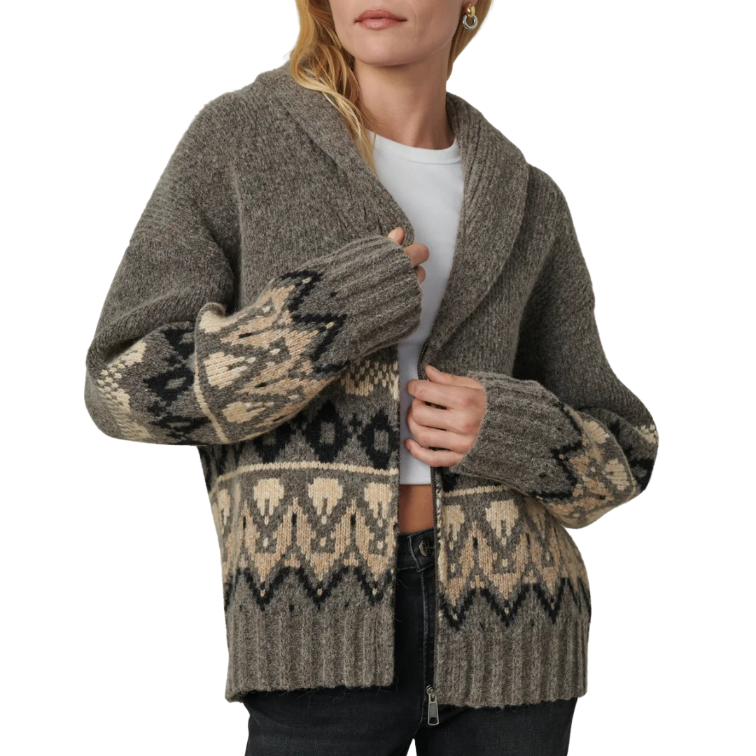 Inga Fairisle Cardigan in Charcoal Brown