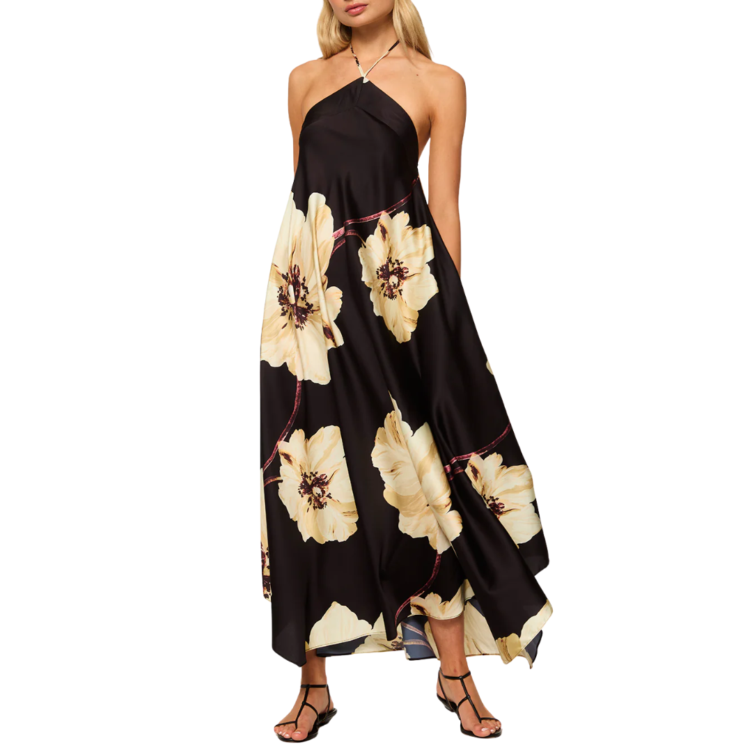 Raban Dress in Golden Poppy Satin