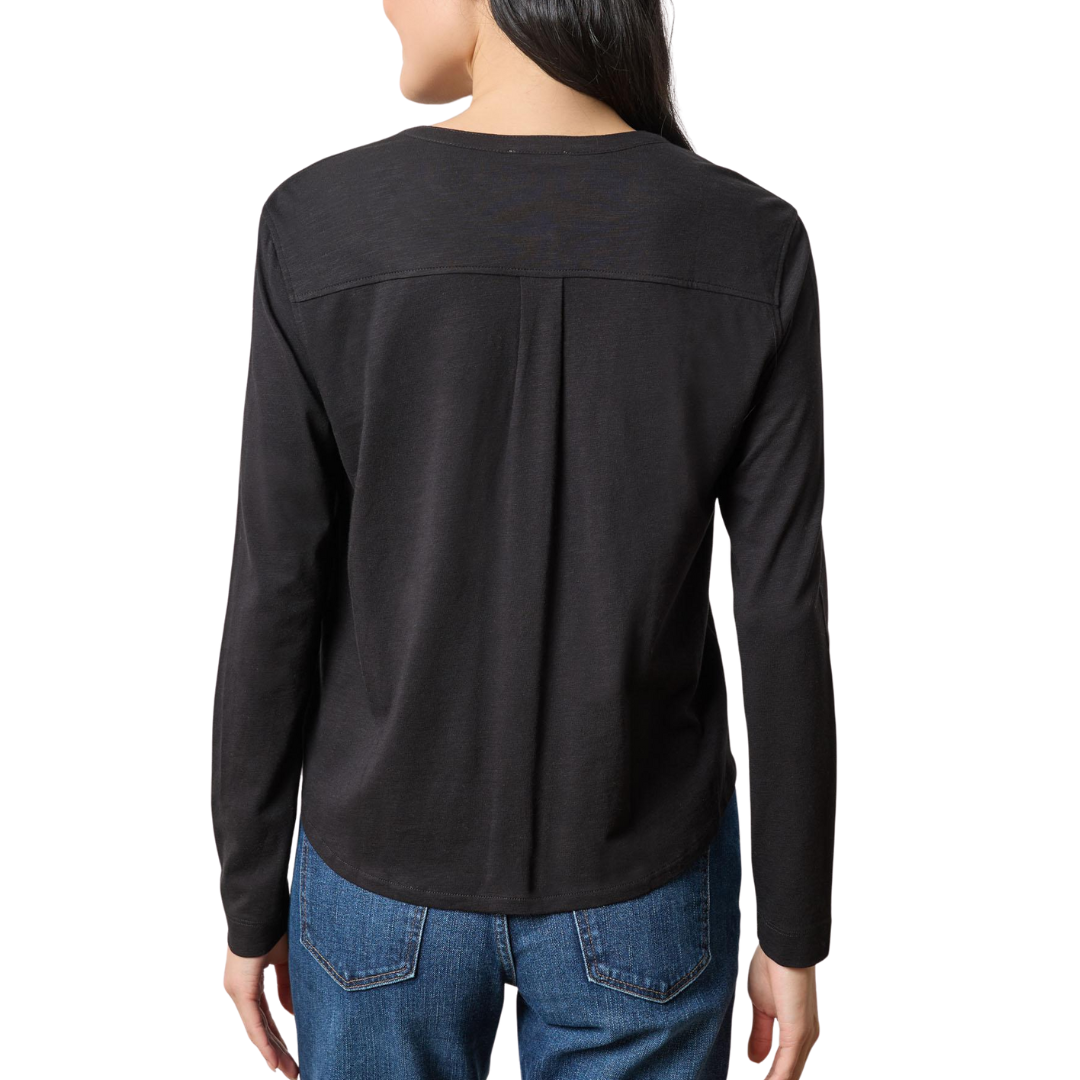 Mandarin Collar Button Down Top in Black