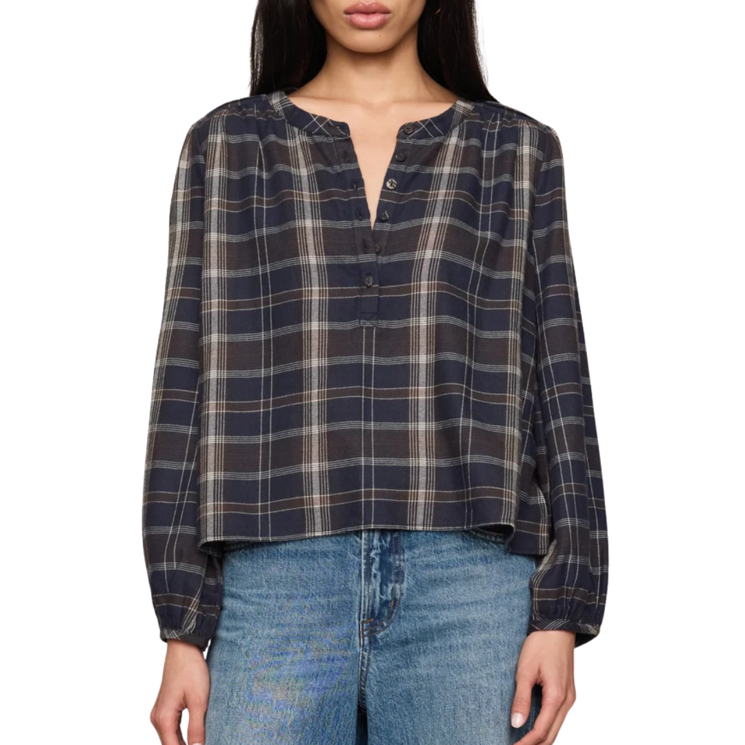 Autumn Plaid Henley Blouse in Eclipse