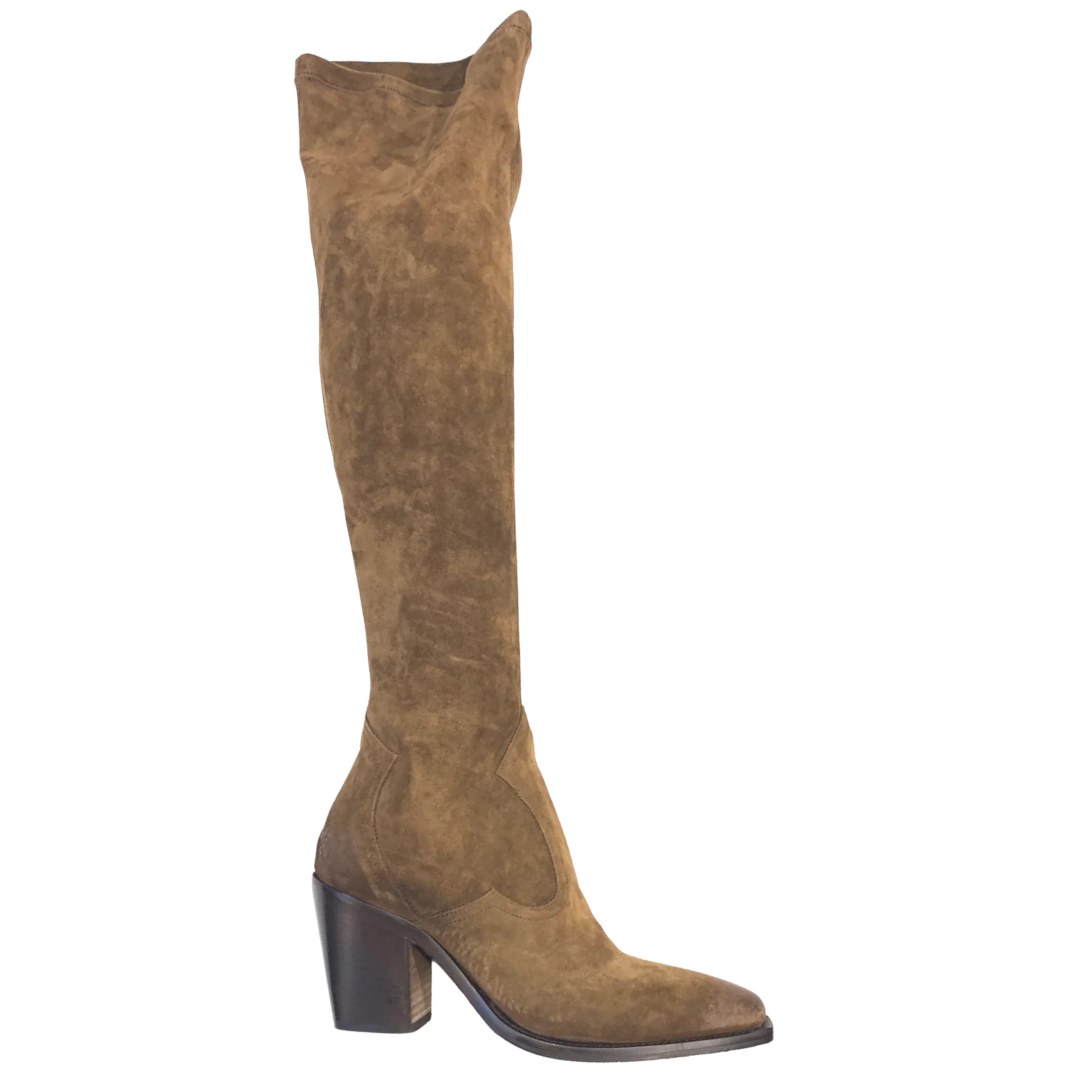 Suede Knee Boots in Sigaro Brown