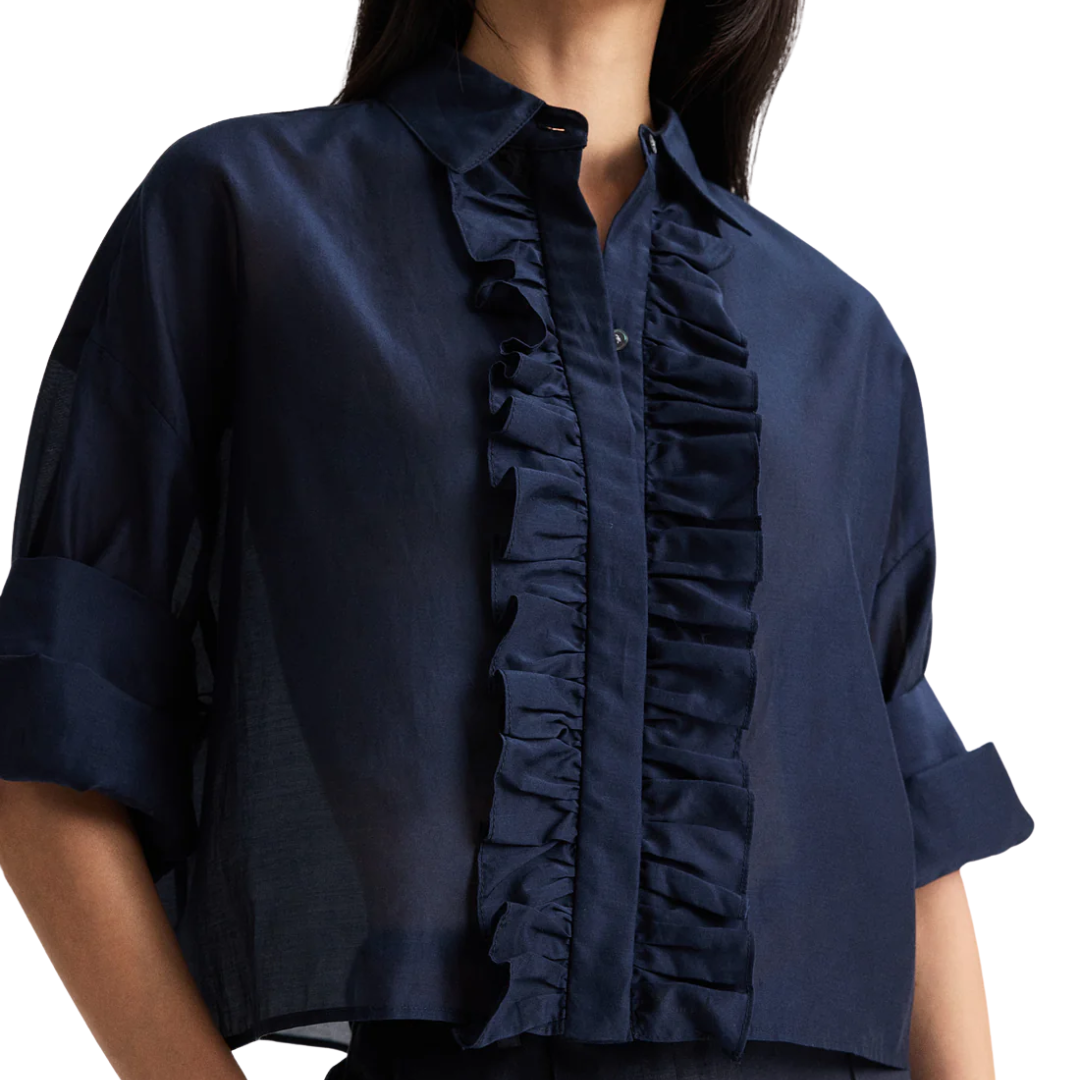 Next Ex Shirt with Ruffle Collar in Midnight