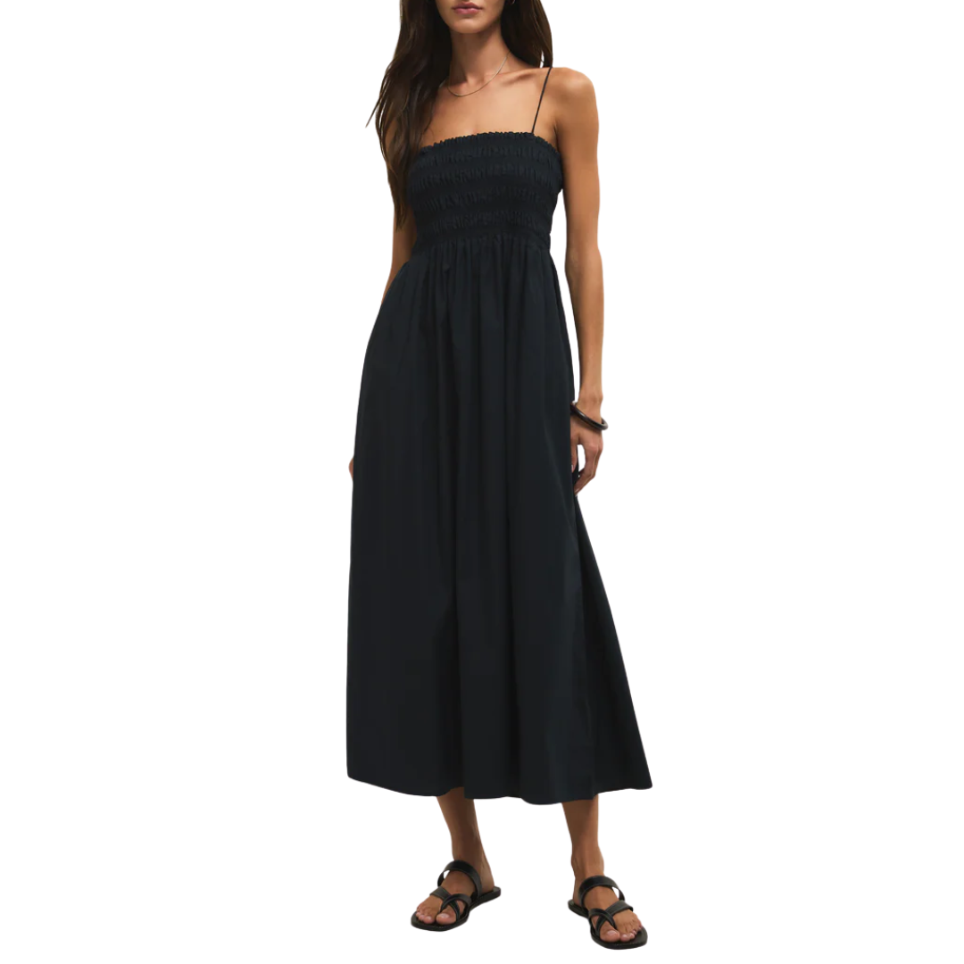 Cornelia Poplin Midi Dress in Black