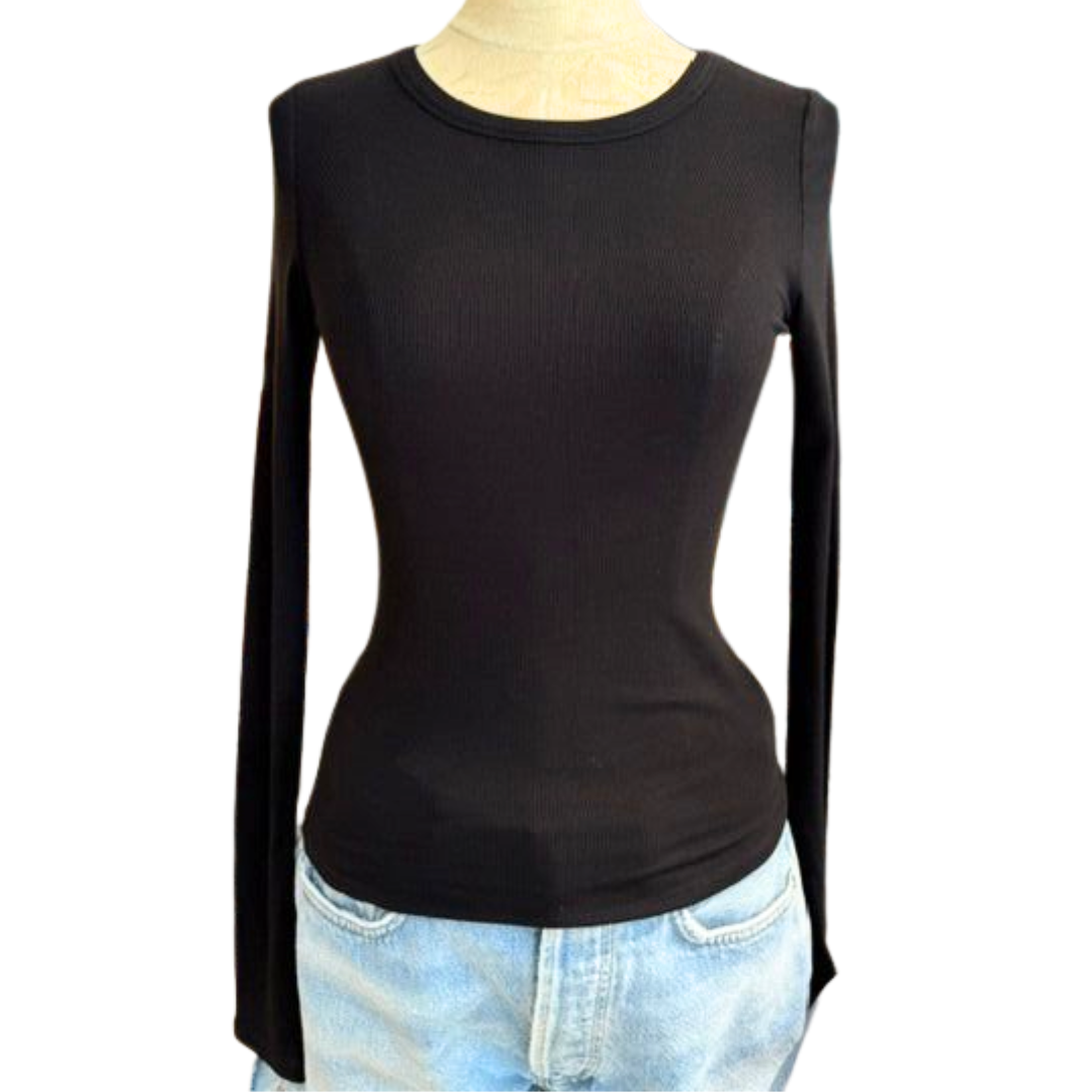 Eden Cashmere Blend Rib Top in Black