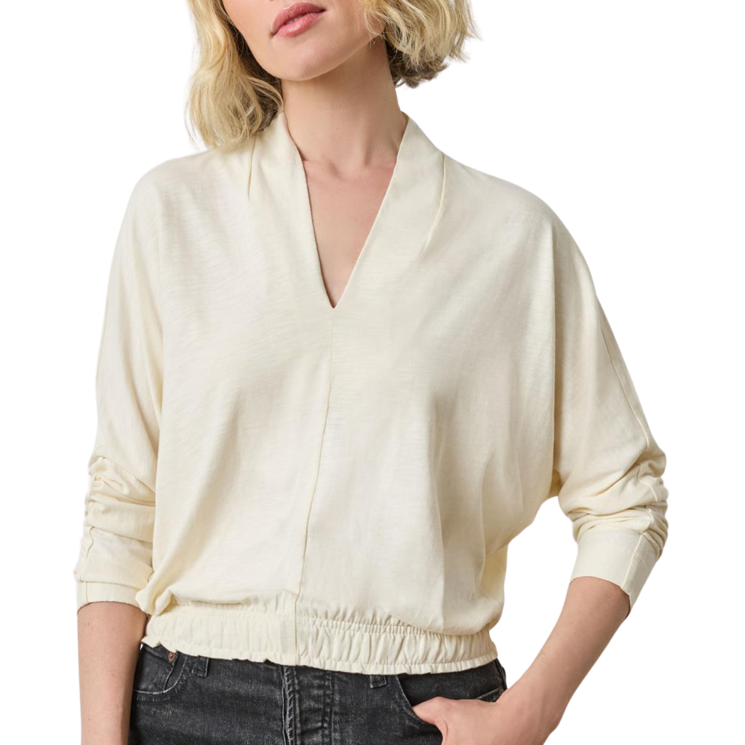 Shawl Collar Wedge Top in Snow