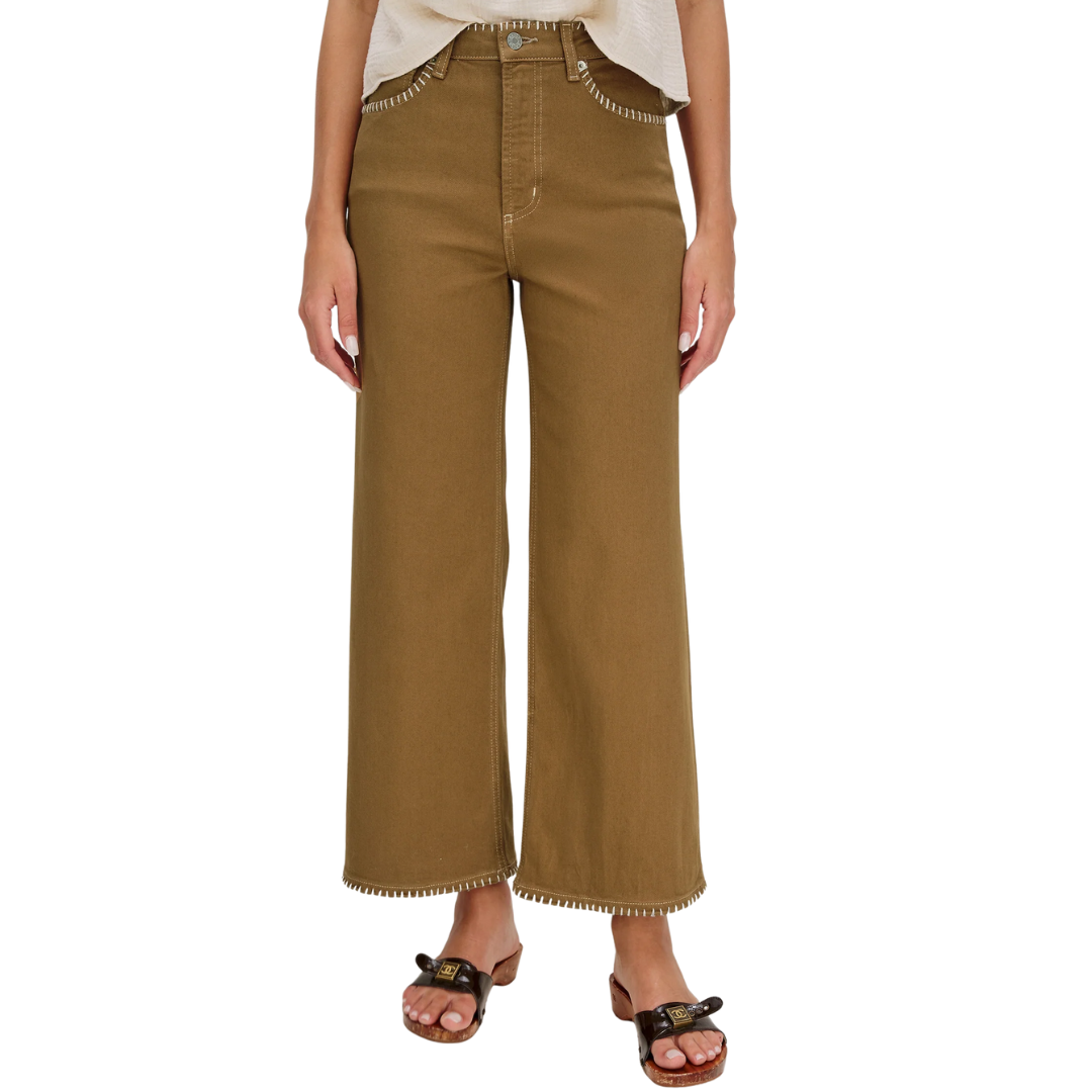 Getty Crop Wide Leg in Safari Embroidered