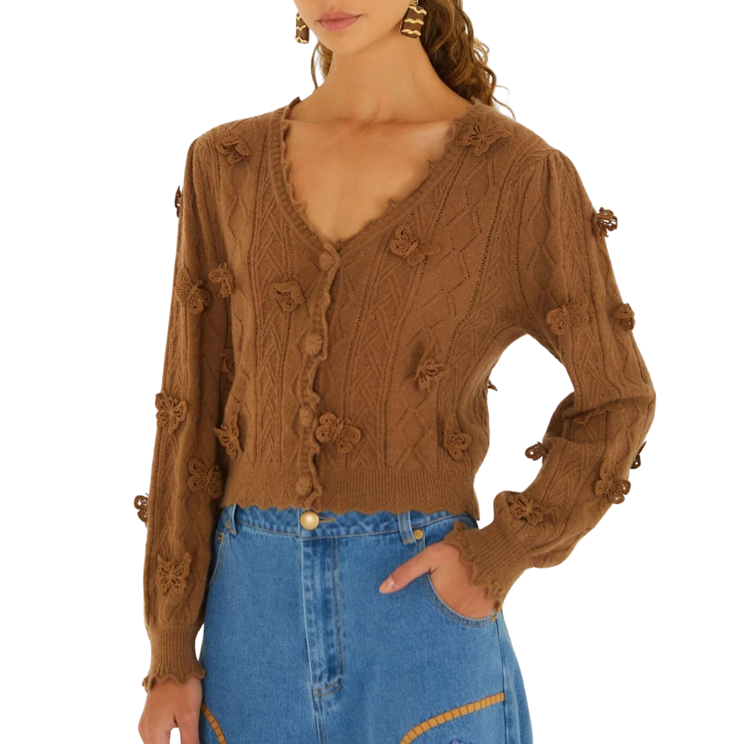 Richelieu 3D Butterflies Knit Cardigan in Sand