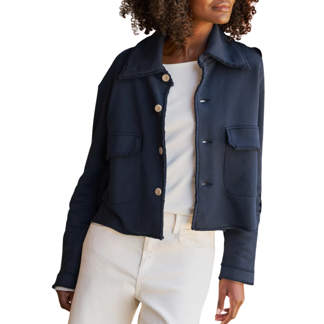 Rowan Cropped Sweatshirt Utility Jacket in Classic Navy