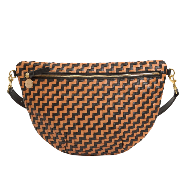 Clare V. Grande Fanny in Black/Natural Woven Zig-Zag