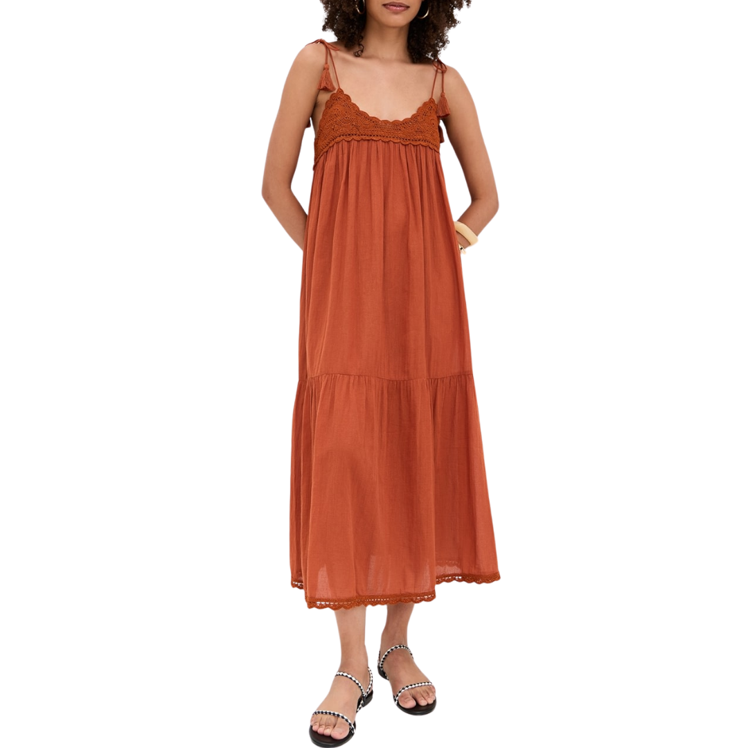 Linnea Coverup Dress with Crochet Detail in Sienna