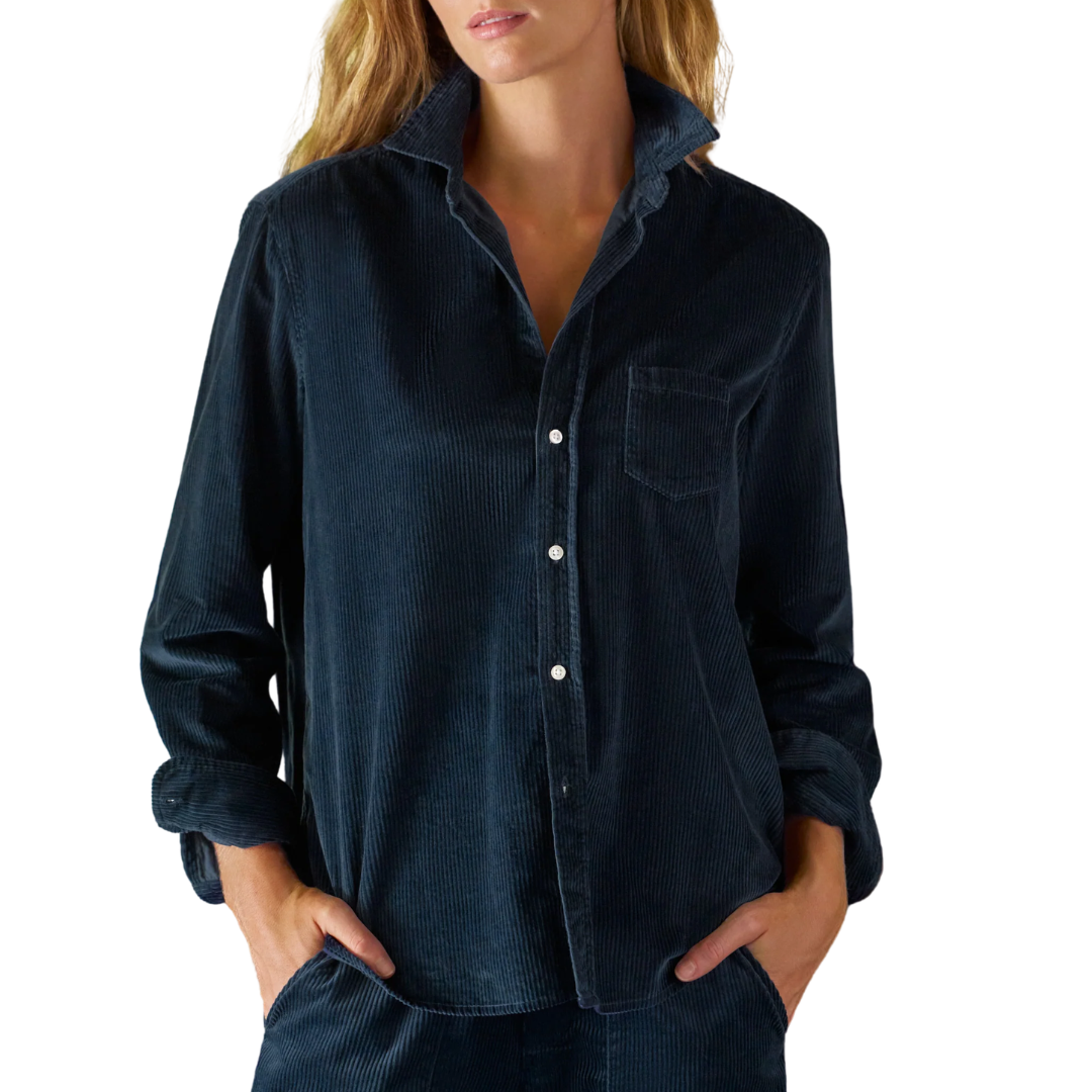 Eileen Relaxed Button-Up Shirt in Classic Navy Corduroy