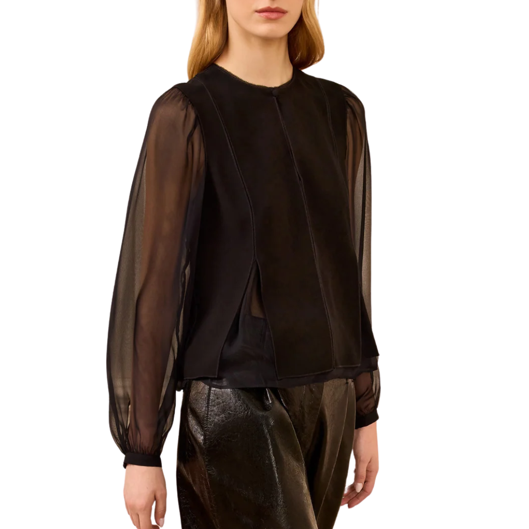 Lucette Long Sleeve Blouse in Noir