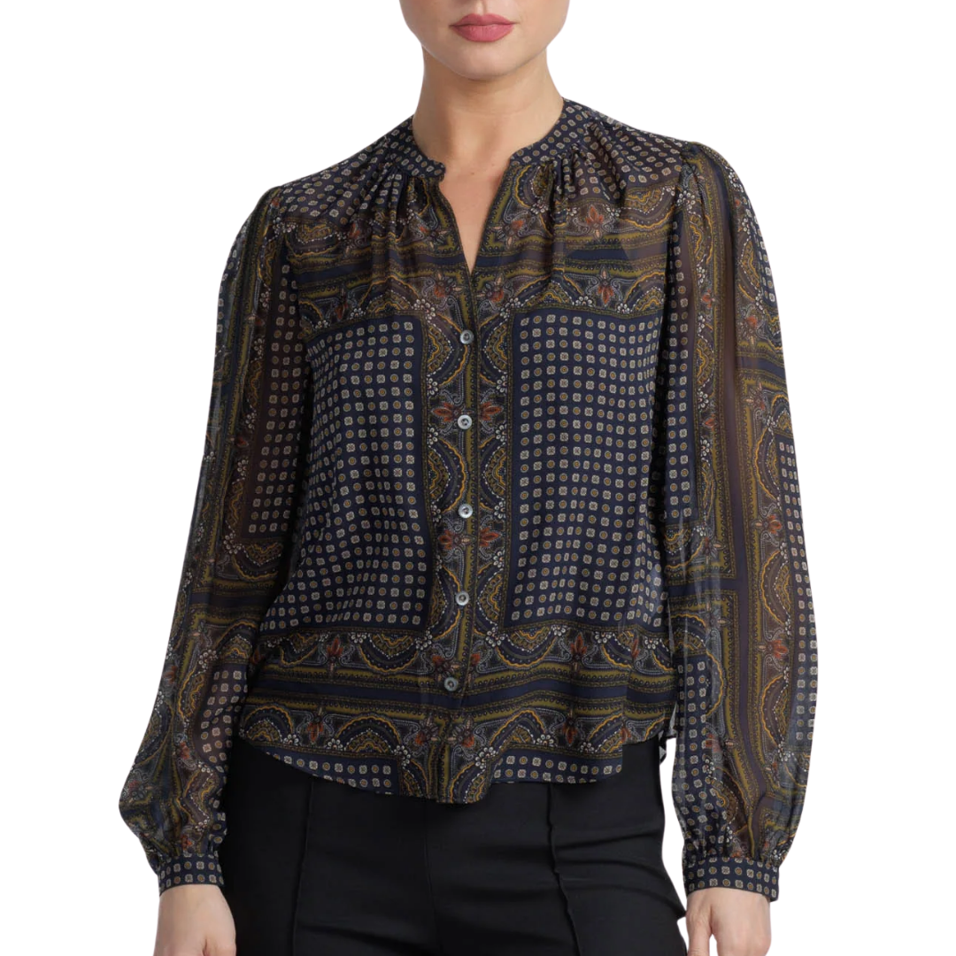 Ashlynn Silk Blouse in Heritage Navy Multi