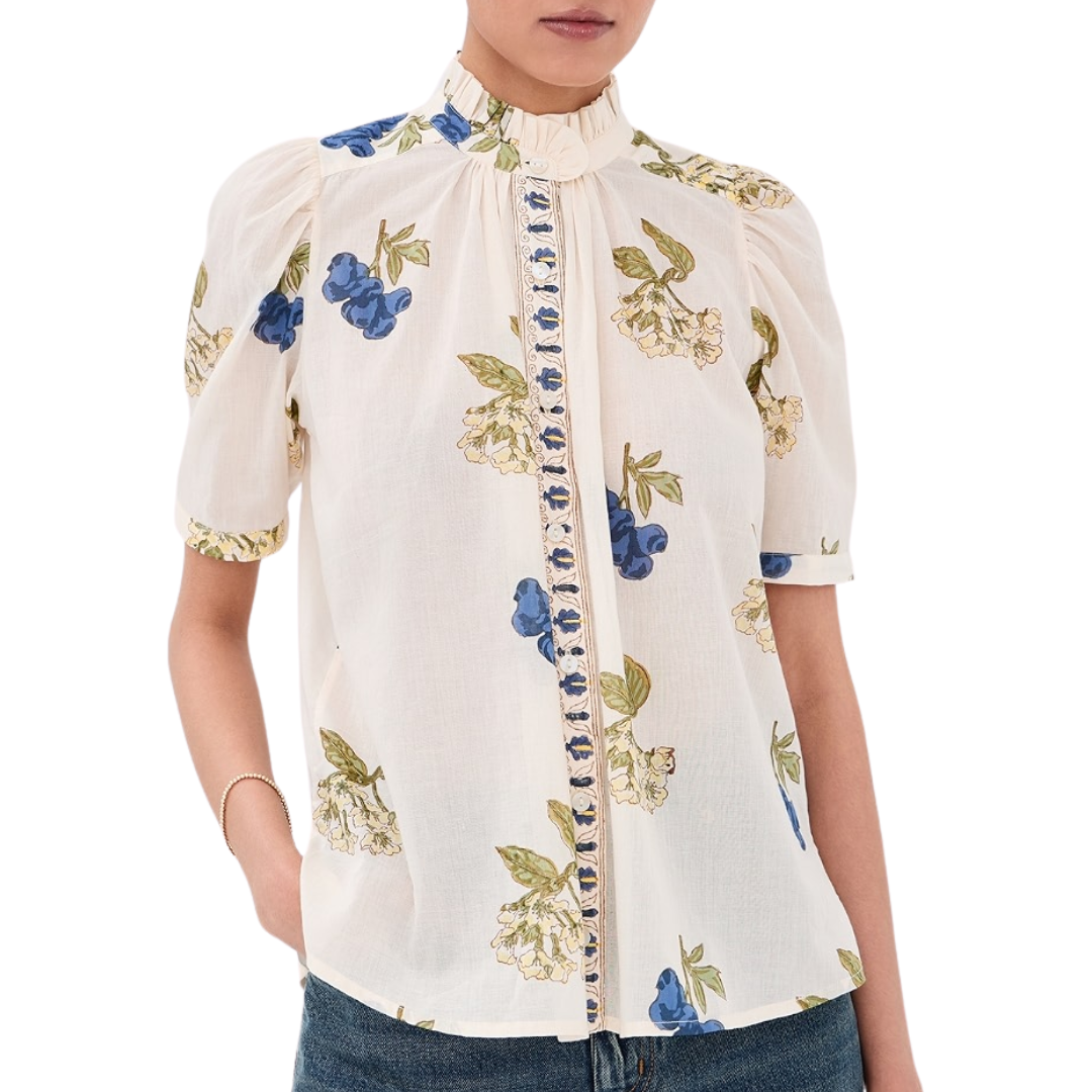 Winnie Blueberry Flora Shirt in Off-White