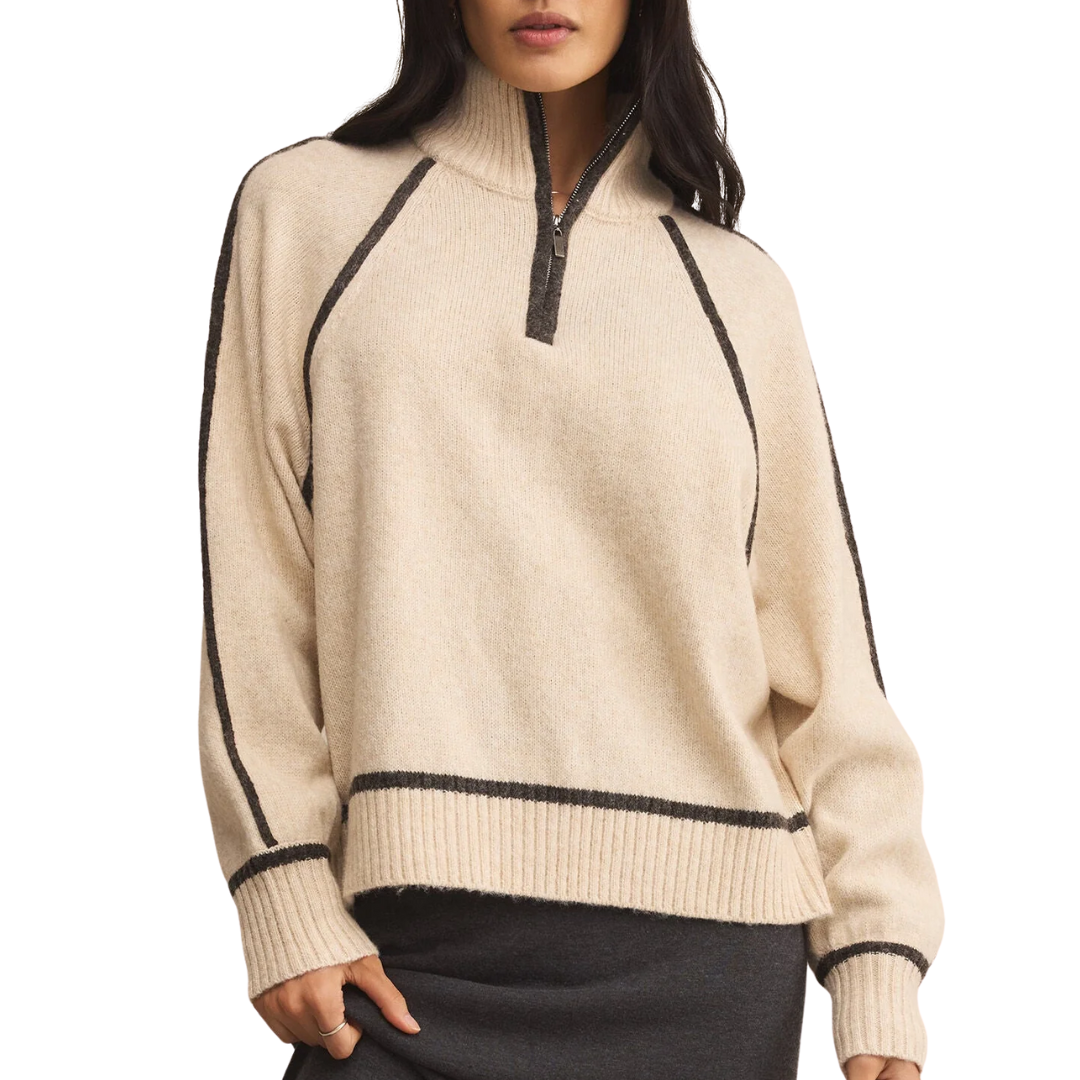 Alps Half Zip Sweater in Light Oatmeal