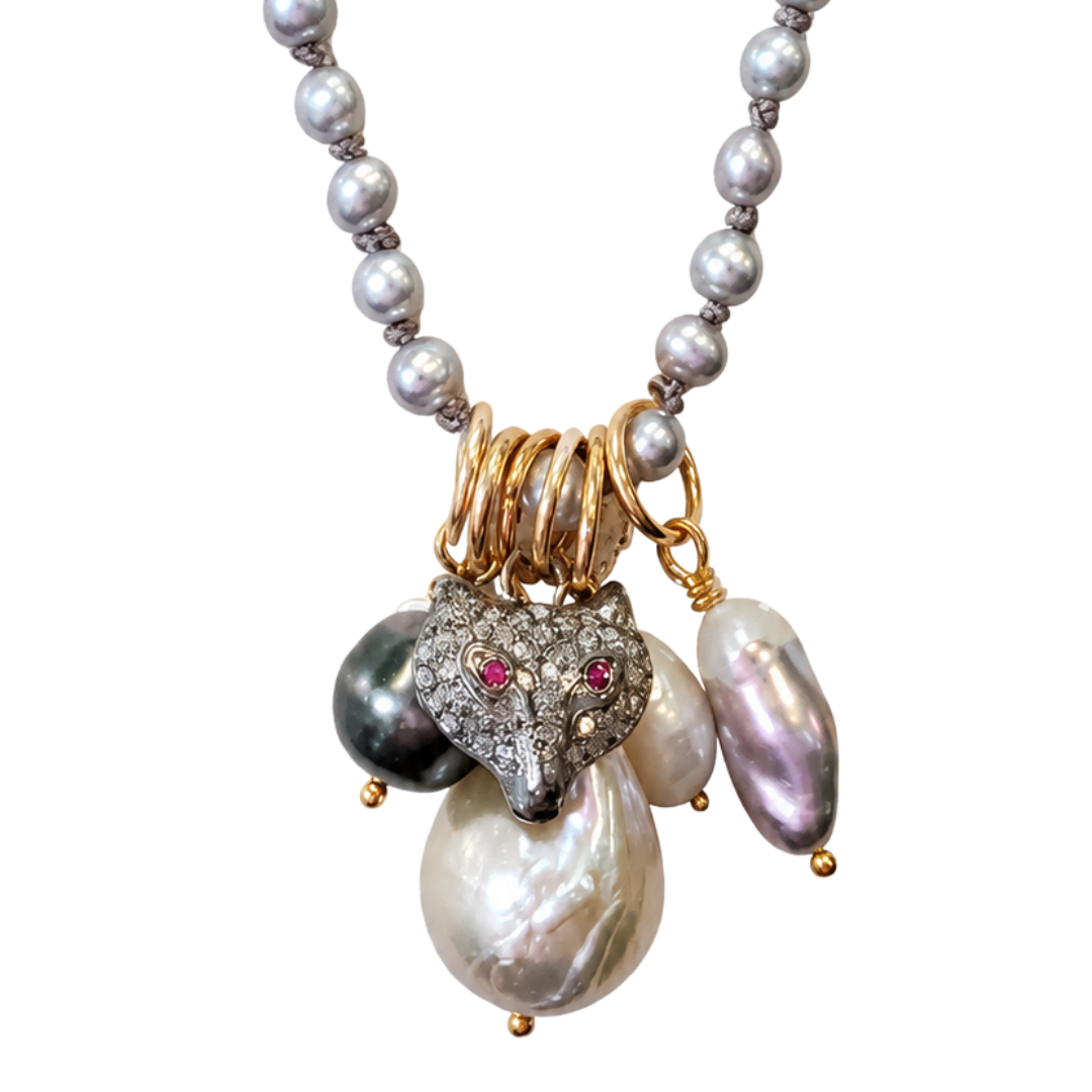 Ruby Eye Foxy Grey Freshwater Pearl 34" Necklace