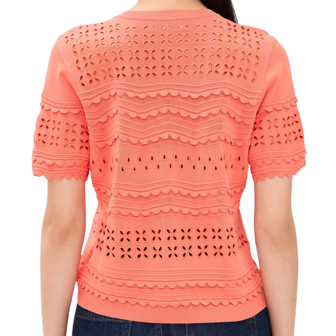 Abriana Eyelet Knit Cardigan in Coral