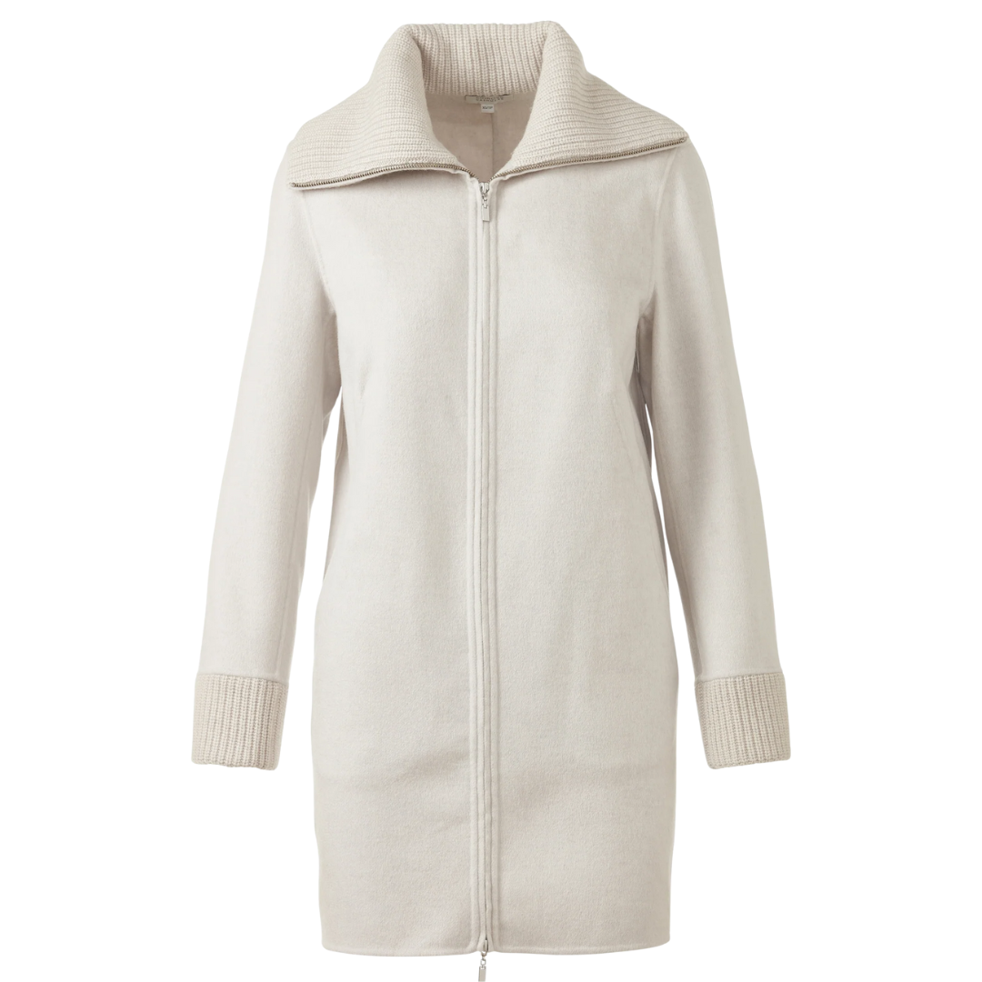 Knit Trim Zip Mock Coat in Birch
