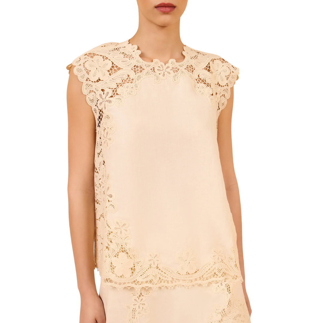 Amelie Linen Top in Ivory