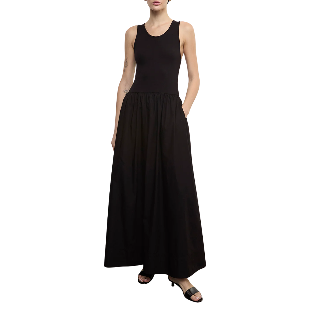 Cotton Resort Tank Dress in Black