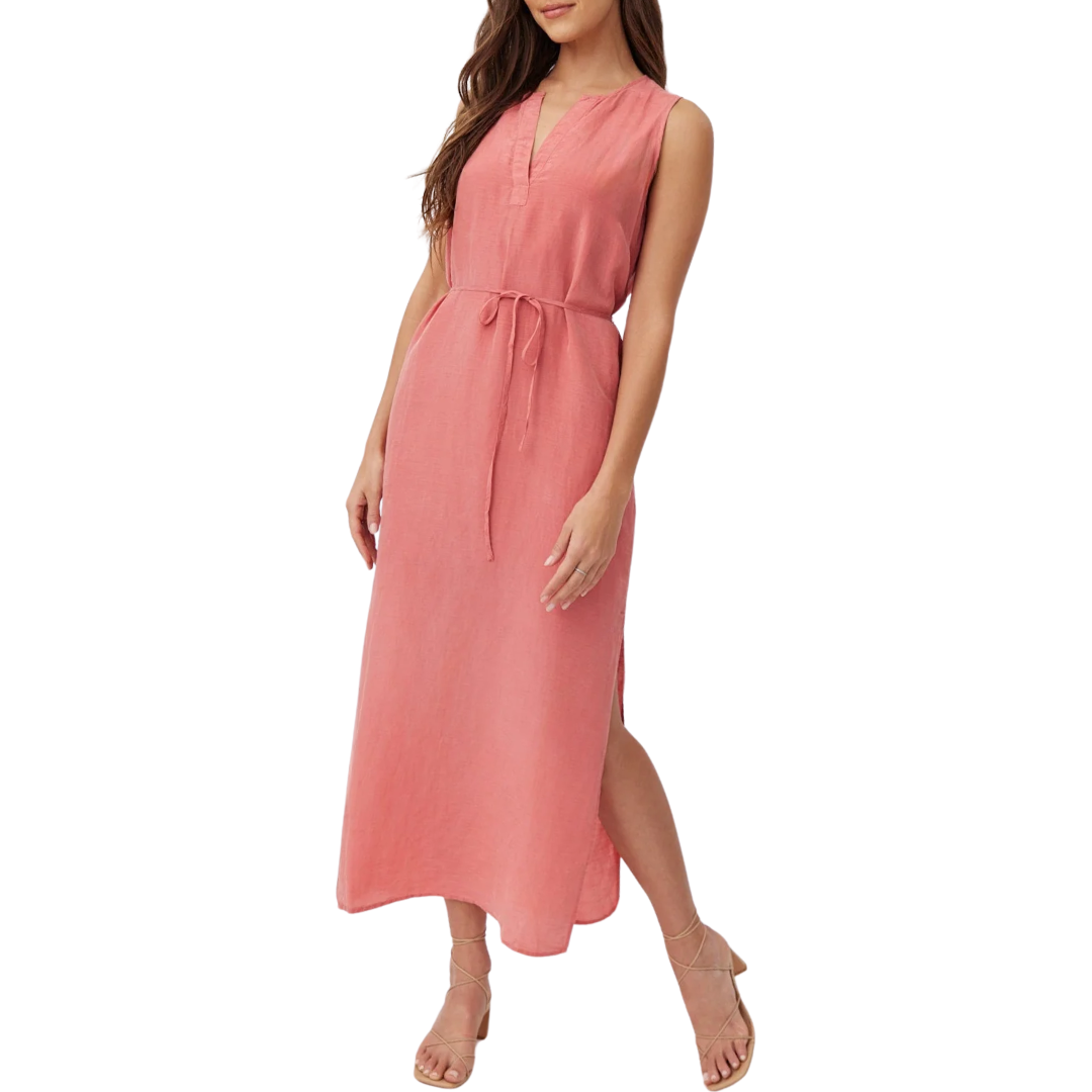 Sleeveless Belted Maxi Dress in Safi Coral