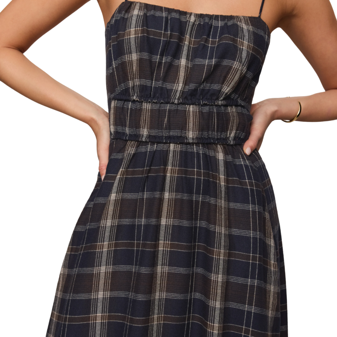 Evermore Plaid Flannel Midi Dress in Eclipse
