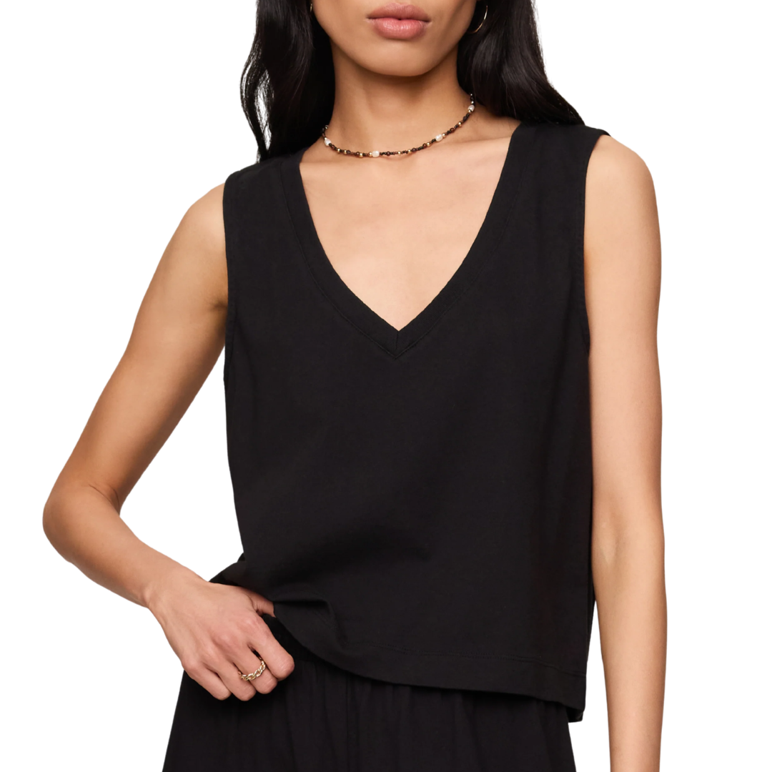 Sloane V-Neck Cotton Jersey Tank in True Black