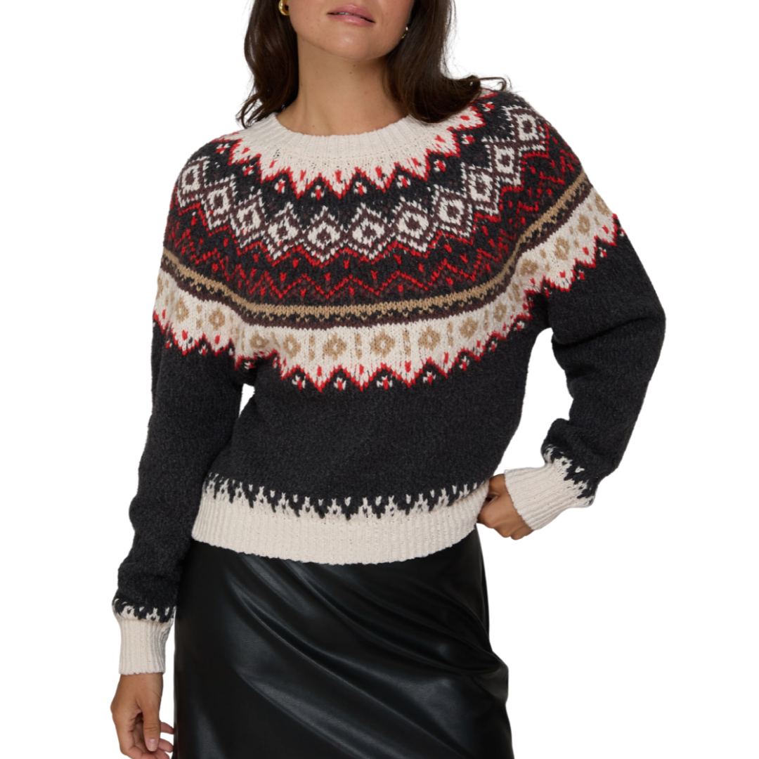 Chunky Fair Isle Crew in Charcoal Combo
