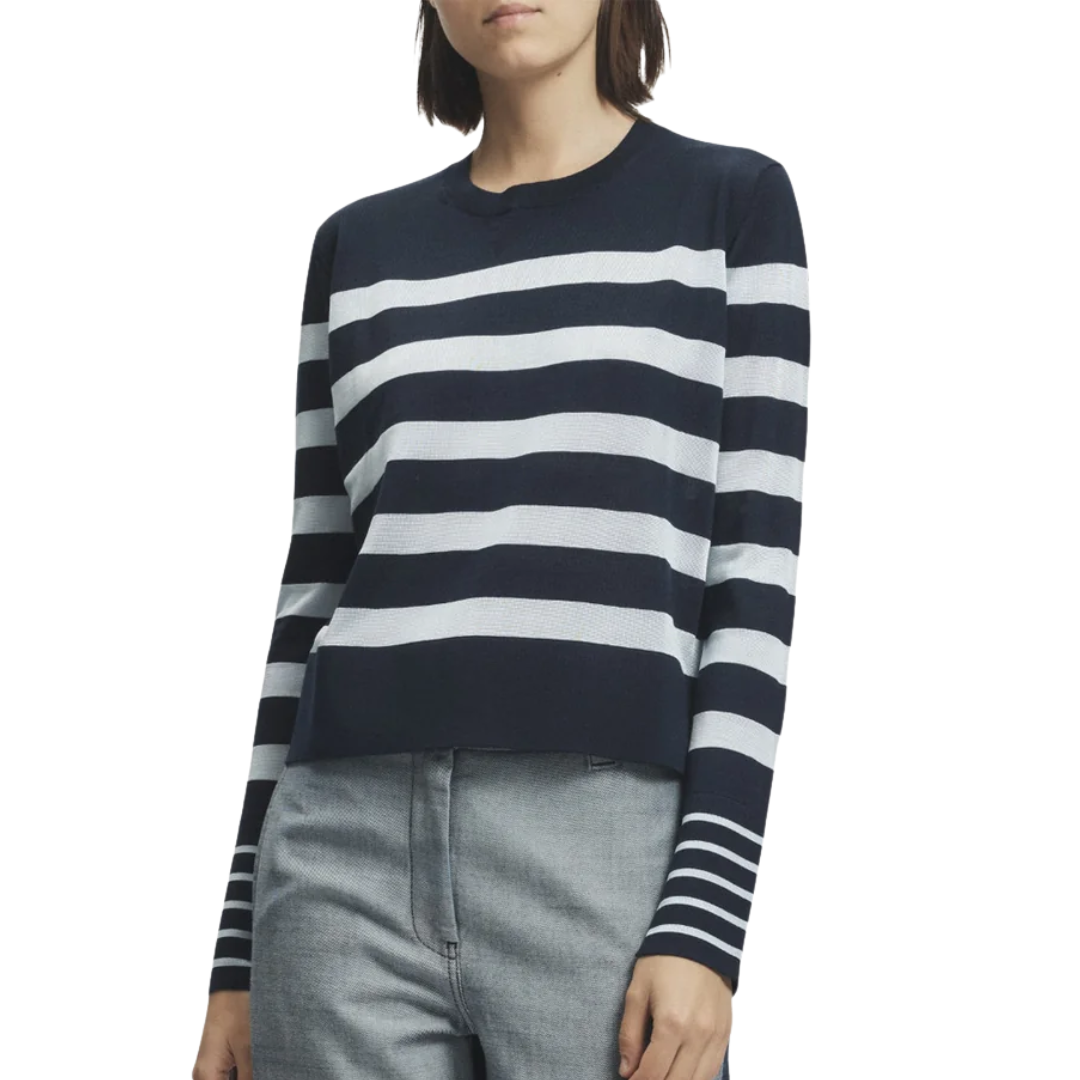 Odette Striped Knit Sweater in Navy/Sky Blue
